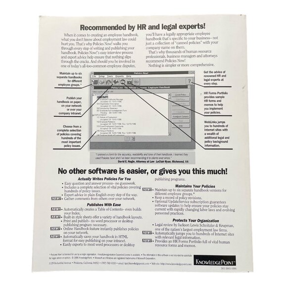 Policies Now Software User Manual by KnowledgePoint for Windows 1996 Paperback u - Picture 2 of 3
